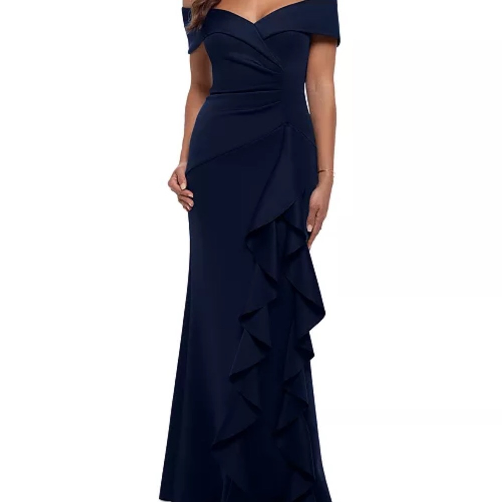 Elegant Navy Off-Shoulder Evening Dress